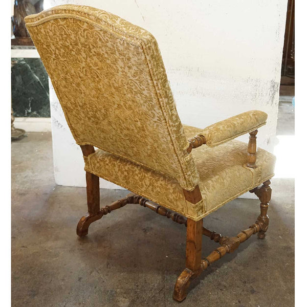 French Louis XIV Style Fruitwood Upholstered Armchair (Fauteuil)