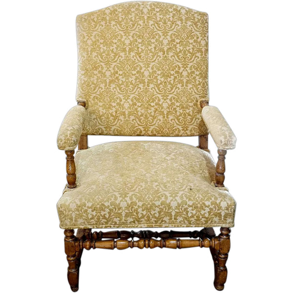 French Louis XIV Style Fruitwood Upholstered Armchair (Fauteuil)