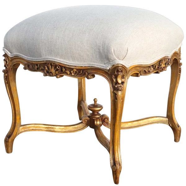 French Parisian Louis XV Revival Painted Beech Upholstered Stool / Tabouret
