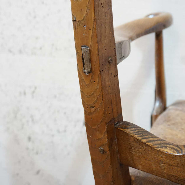 Early Danish Elm, Oak and Leather Seat Armchair