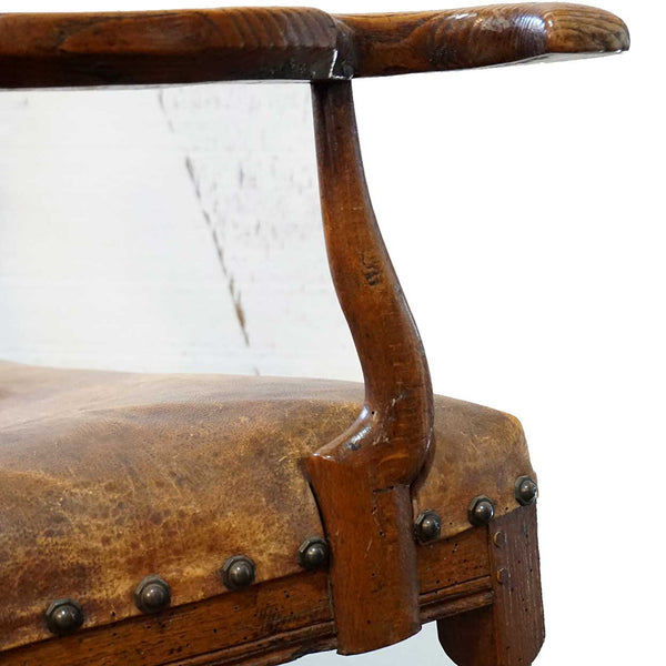 Early Danish Elm, Oak and Leather Seat Armchair