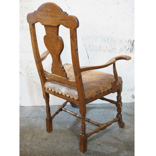 Early Danish Elm, Oak and Leather Seat Armchair