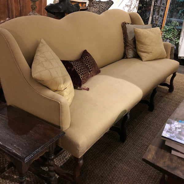 French Louis XIII Walnut Linen Upholstered Oak Settee (Canape)