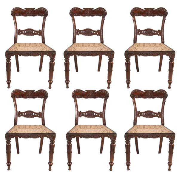 Set of Six Anglo Indian Late Regency Rosewood Caned Dining Side Chairs