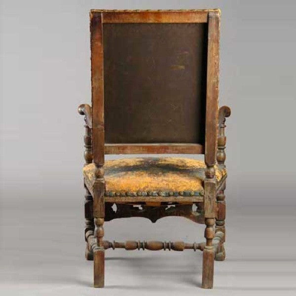 Swedish Baroque Oak and Leather Armchair