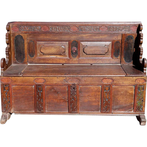 Scandinavian Baroque Painted Oak Box Settle Lift-Seat Bench