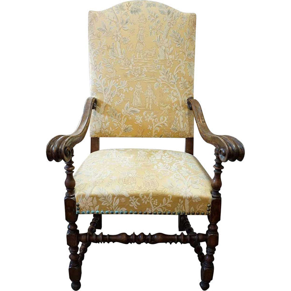 Italian/Spanish Baroque Walnut Upholstered Armchair