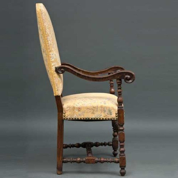 Italian/Spanish Baroque Walnut Upholstered Armchair