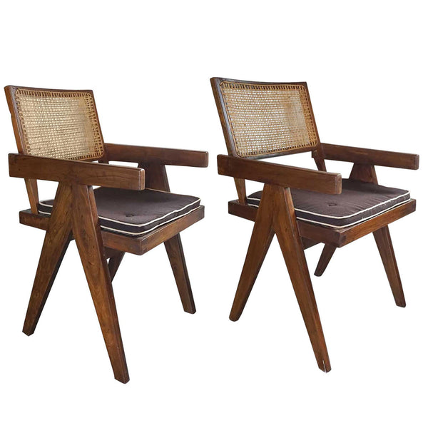 Assembled Set of Two Vintage PIERRE JEANNERET Teak Conference Chairs from Chandigarh, India