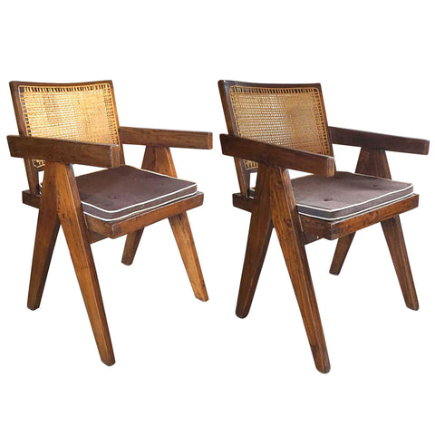 Assembled Set of Two Vintage PIERRE JEANNERET Teak Conference Chairs from Chandigarh, India. Near Pair