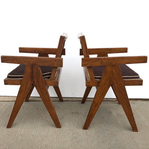 Assembled Set of Two Vintage PIERRE JEANNERET Teak Conference Chairs from Chandigarh, India