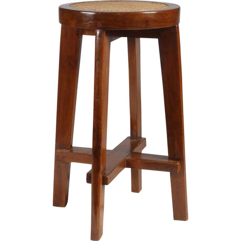 Vintage PIERRE JEANNERET Caned Teak Bar Stool from Chandigarh, India