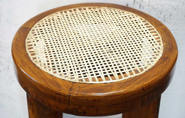 Vintage PIERRE JEANNERET Caned Teak Bar Stool from Chandigarh, India