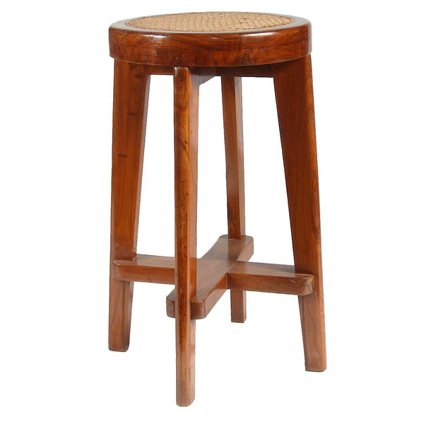 Vintage PIERRE JEANNERET Caned Teak Bar Stool from Chandigarh, India