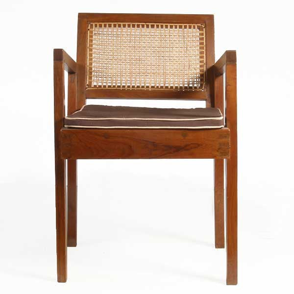 Vintage PIERRE JEANNERET Mid Century Modern Caned Teak Armchair from Chandigarh, India