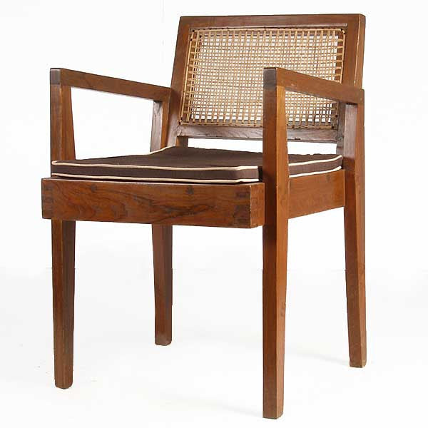 Vintage PIERRE JEANNERET Mid Century Modern Caned Teak Armchair from Chandigarh, India