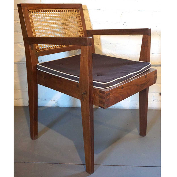 Vintage PIERRE JEANNERET Mid Century Modern Caned Teak Armchair from Chandigarh, India