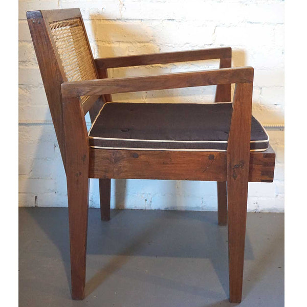 Vintage PIERRE JEANNERET Mid Century Modern Caned Teak Armchair from Chandigarh, India