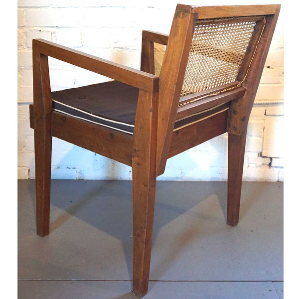 Vintage PIERRE JEANNERET Mid Century Modern Caned Teak Armchair from Chandigarh, India