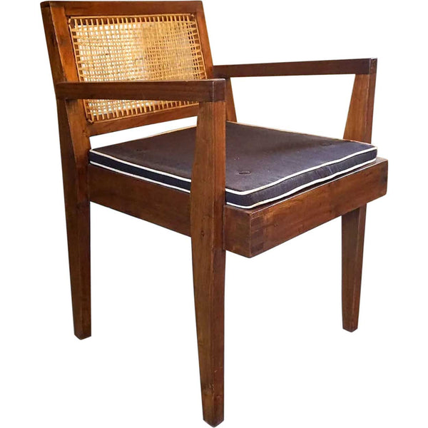 Vintage PIERRE JEANNERET Caned Teak Armchair from Chandigarh, India