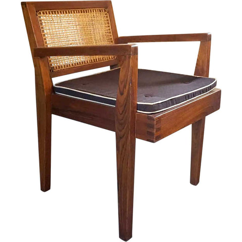 Vintage PIERRE JEANNERET Caned Teak Armchair from Chandigarh, India