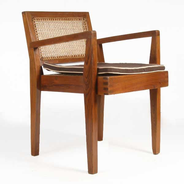 Vintage PIERRE JEANNERET Caned Teak Armchair from Chandigarh, India