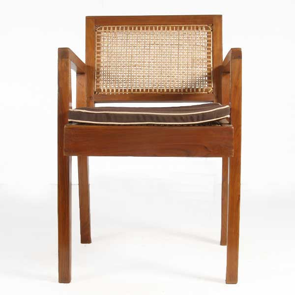 Vintage PIERRE JEANNERET Caned Teak Armchair from Chandigarh, India