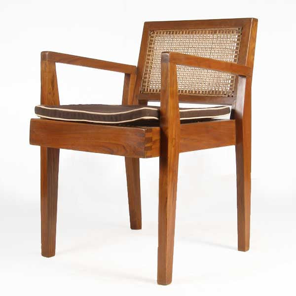 Vintage PIERRE JEANNERET Caned Teak Armchair from Chandigarh, India