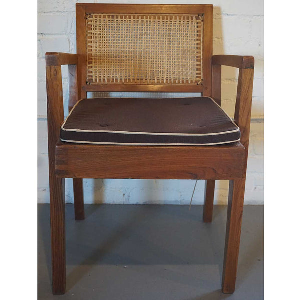 Vintage PIERRE JEANNERET Caned Teak Armchair from Chandigarh, India