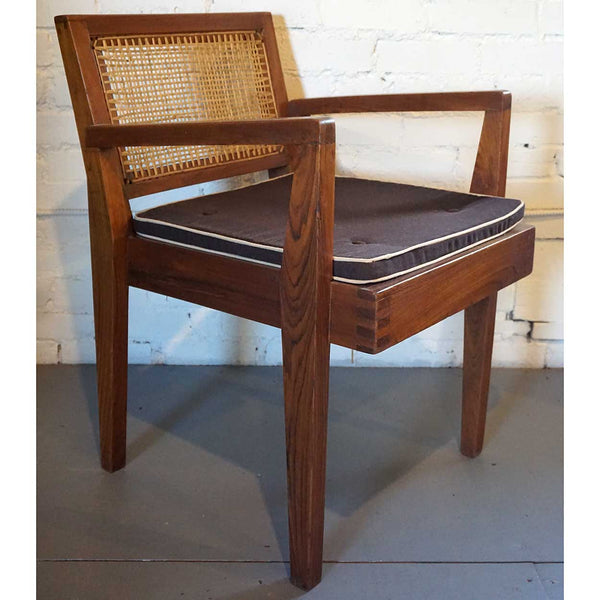 Vintage PIERRE JEANNERET Caned Teak Armchair from Chandigarh, India