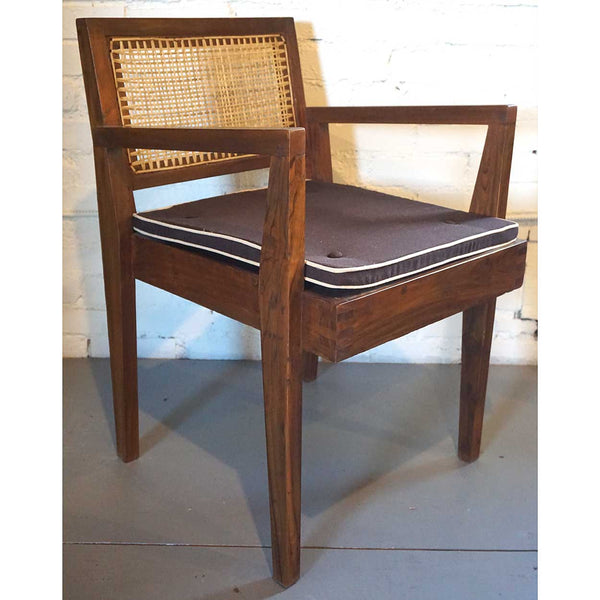 Vintage PIERRE JEANNERET Caned Teak Armchair from Chandigarh, India