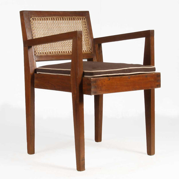 Assembled Set of Two Vintage PIERRE JEANNERET Numbered Caned Teak Armchairs from Chandigarh, India