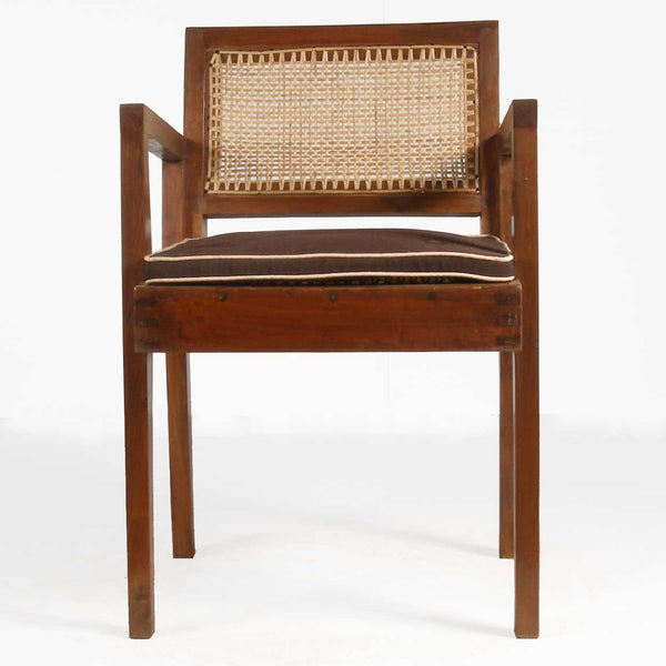 Assembled Set of Two Vintage PIERRE JEANNERET Numbered Caned Teak Armchairs from Chandigarh, India