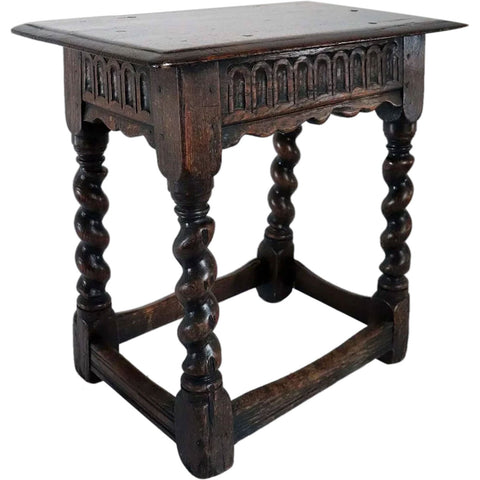 English Jacobean Style Oak Barley Twist Joint Stool