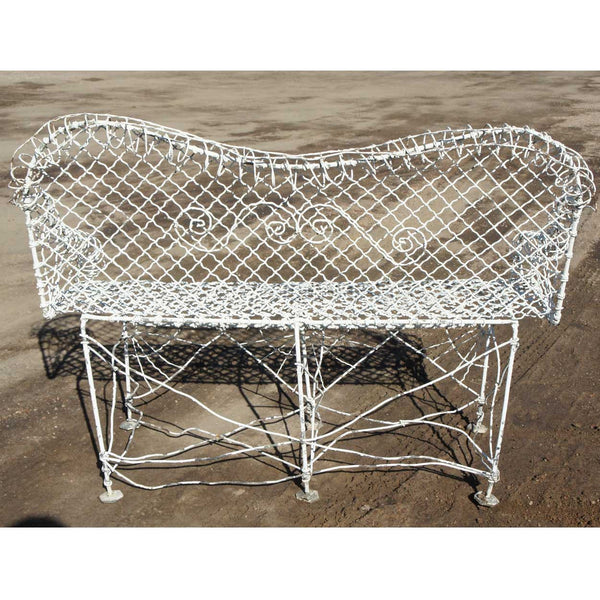 Small Victorian White Painted Iron Wire Garden Bench