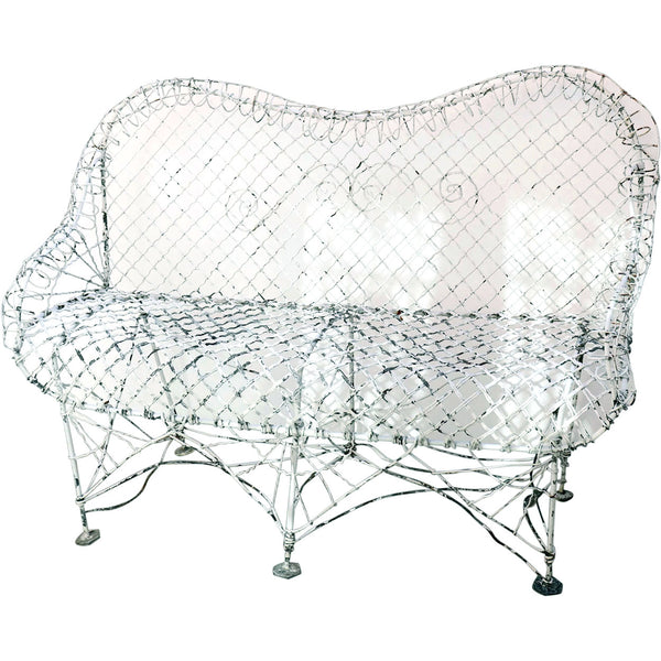 Small Victorian White Painted Iron Wire Garden Bench