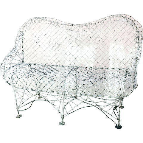 Small Victorian White Painted Iron Wire Garden Bench