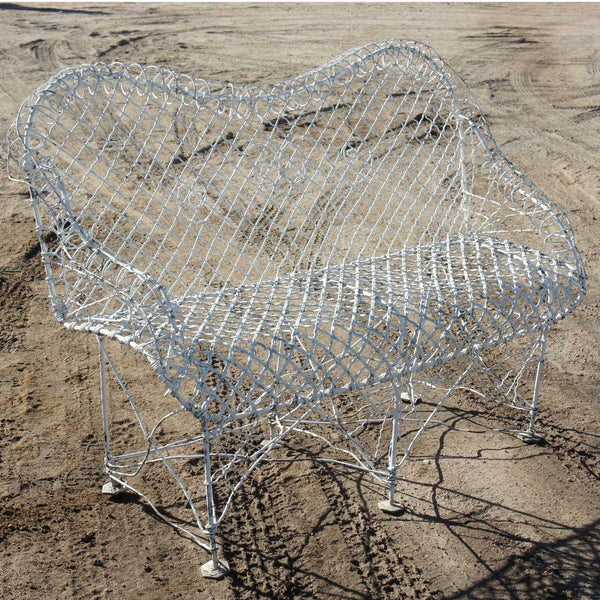 Small Victorian White Painted Iron Wire Garden Bench