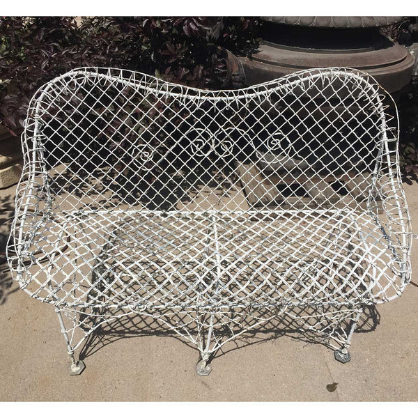 Small Victorian White Painted Iron Wire Garden Bench