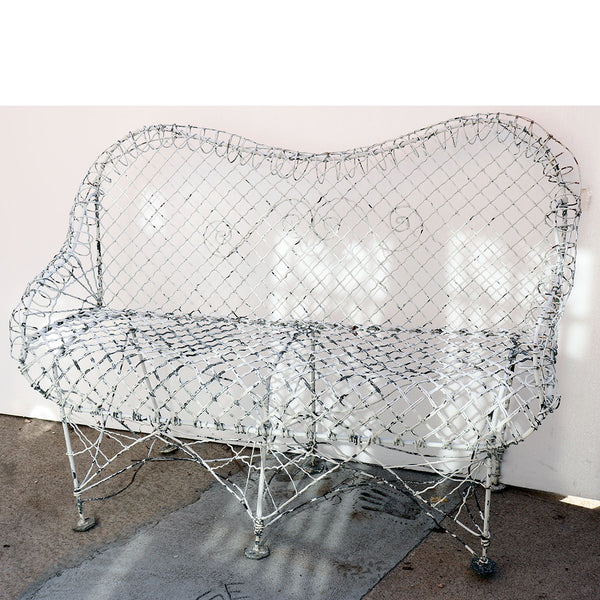 Small Victorian White Painted Iron Wire Garden Bench