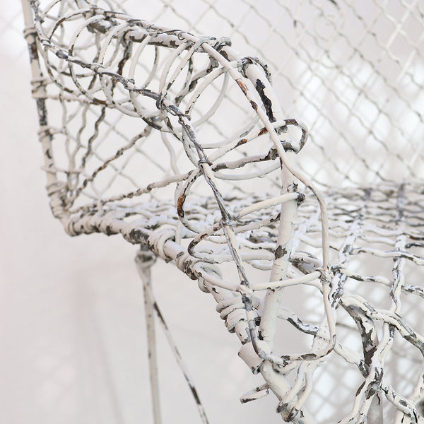 Small Victorian White Painted Iron Wire Garden Bench