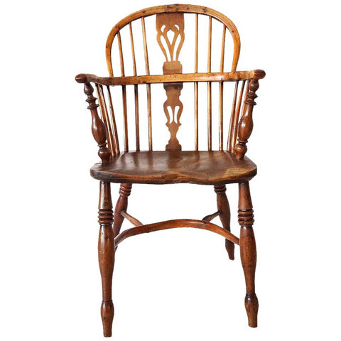 English Victorian Yew and Elm Bow Back Windsor Armchair