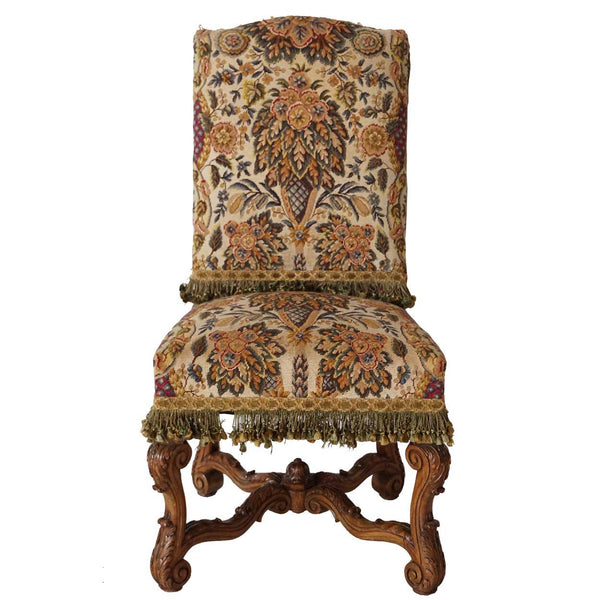 Set of Six French Louis XIV Style Beechwood and Needlepoint Rose Terrace Dining Chairs