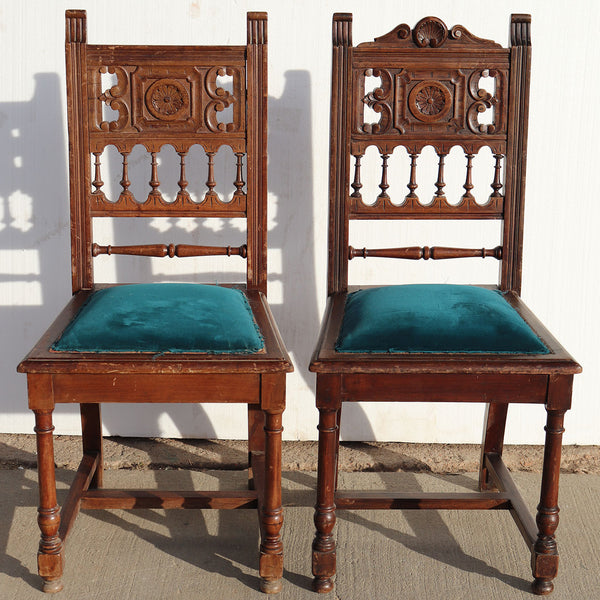 Set of 11 French Provincial Henri II Carved Walnut Upholstered Seat Dining Chairs