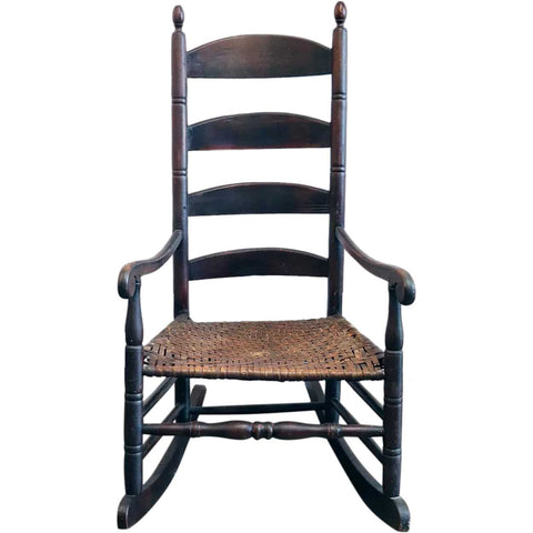 American New England Maple and Hickory Seat Ladderback Rocking Chair