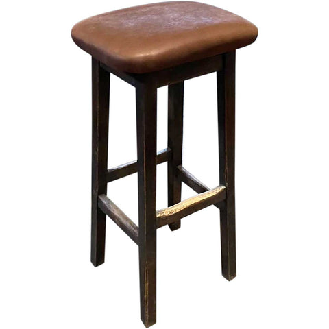Custom Made Arts and Crafts Style Oak and Leather Upholstered Bar Stool