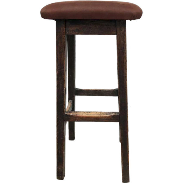 Custom Made Arts and Crafts Style Oak and Leather Upholstered Bar Stool