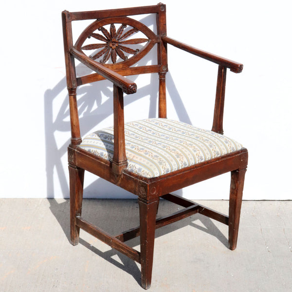 Italian Neoclassical Cherrywood Upholstered Seat Open Armchair
