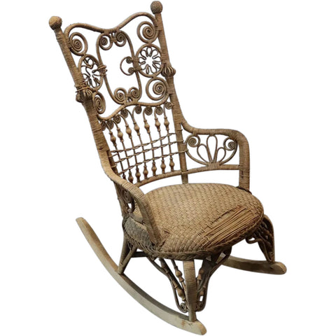 American Fancy Victorian Wicker Stick and Ball Rocking Chair