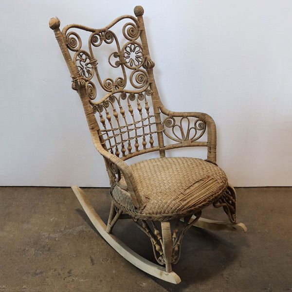American Fancy Victorian Wicker Stick and Ball Rocking Chair